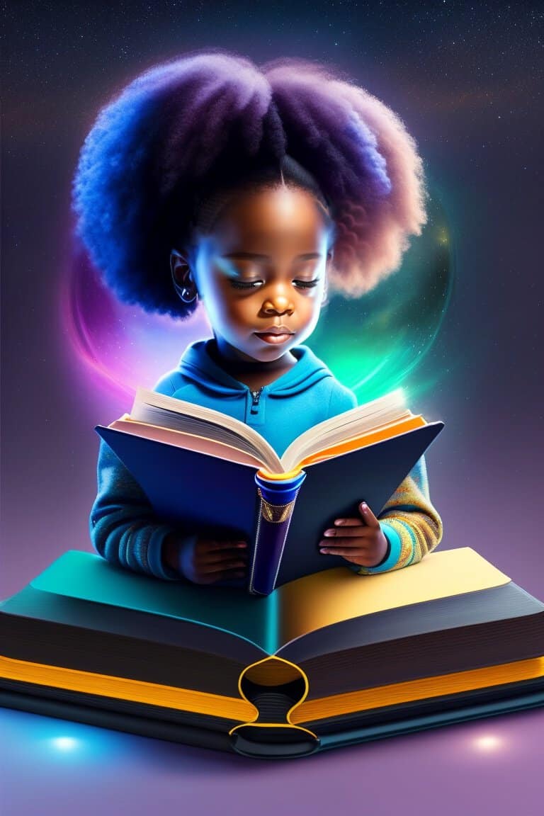 een meisje leest een futuristisch boek